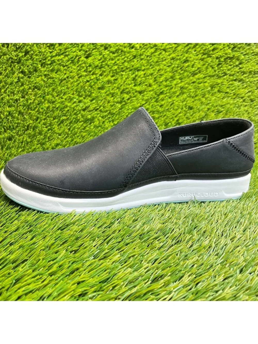 Kuru Roam Atla Womens Size 10.5 Black White Casual Walking Leather Slip-On Shoes
